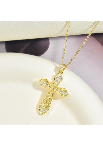 BINRONG0159 Altın Çapraz Zirkon Kolye (Yurt Dışından) fiyatları