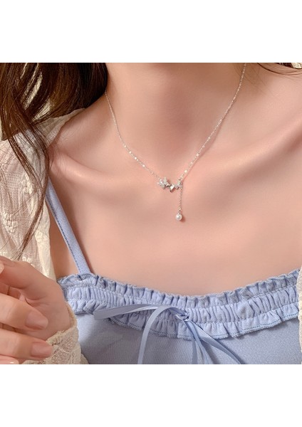 BINRONG0420 Gümüş Inci Kelebek Zirkon Taşlı Kolye (Yurt Dışından) fiyatları