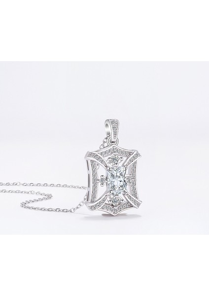 BINRONG0390 Gümüş Ton Baget Zirkon Taşlı Kolye (Yurt Dışından) fiyatları