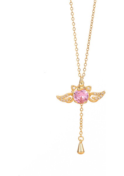 BINRONG0103 Altın Aşk Tanrısının Kalbi Zirkonyum Kolye (Yurt Dışından)