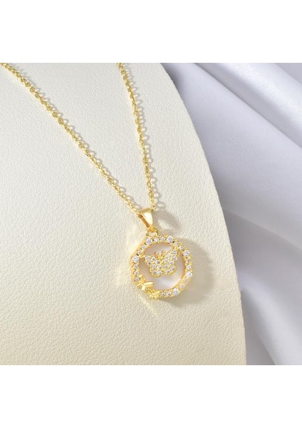 BINRONG0156 Altın Yuvarlak Kelebek Zirkon Kolye (Yurt Dışından) fiyatları