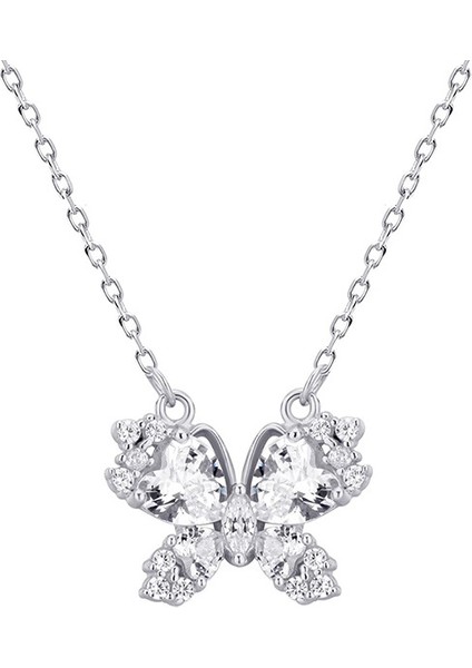BINRONG0462 Gümüş Kelebek Zirkon Taşlı Kolye (Yurt Dışından)