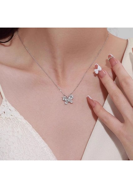 BINRONG0462 Gümüş Kelebek Zirkon Taşlı Kolye (Yurt Dışından) fiyatları
