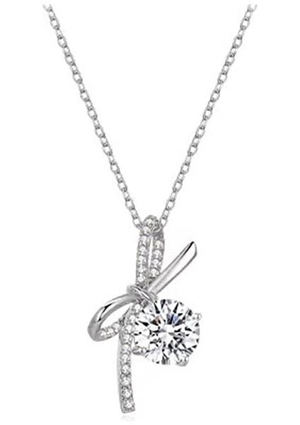 BINRONG0466 Gümüş Kurdele Zirkon Taşlı Kolye (Yurt Dışından)