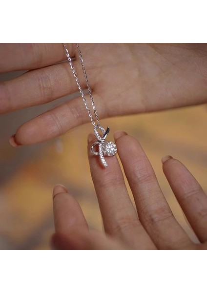 BINRONG0466 Gümüş Kurdele Zirkon Taşlı Kolye (Yurt Dışından) fiyatları