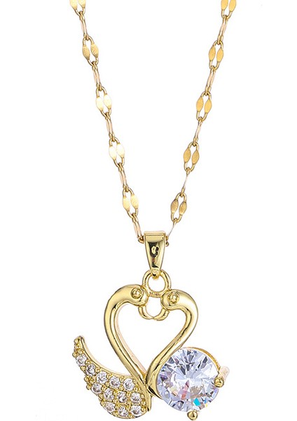 BINRONG0114 Altın Mandarin Ördekleri Zirkonya Kolye (Yurt Dışından)