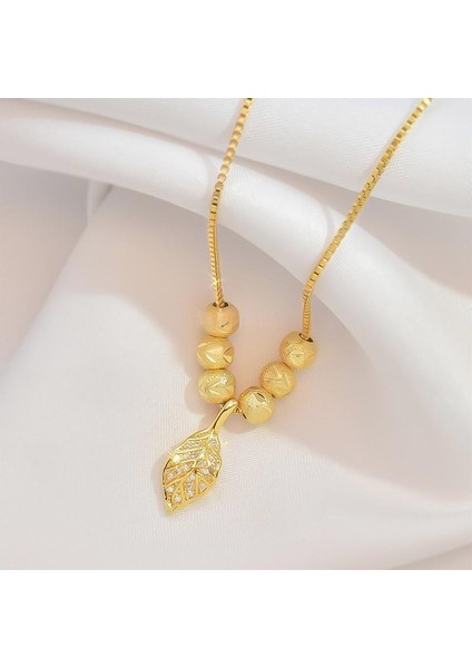 BINRONG0195 Altın Şanslı Boncuk Küçük Yaprak Zirkon Kolye (Yurt Dışından) fiyatları