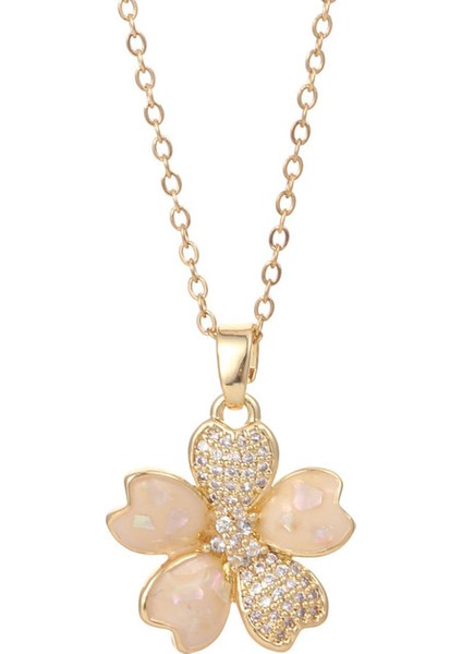 BINRONG0089 Altın Beş Yapraklı Çiçek Zirkon Kolye (Yurt Dışından)