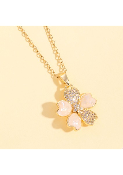 BINRONG0089 Altın Beş Yapraklı Çiçek Zirkon Kolye (Yurt Dışından) fiyatları