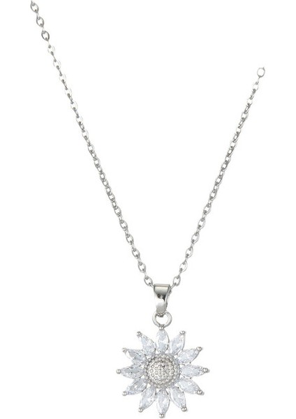 BINRONG0197 Gümüş Ayçiçeği Zirkon Taşlı Kolye (Yurt Dışından)