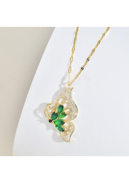 BINRONG0067 Altın Kelebek Yeşil Zirkonyum Kolye (Yurt Dışından) fiyatları
