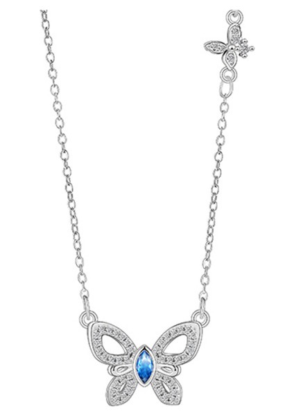 BINRONG0382 Gümüş Kelebek Zirkon Taşlı Kolye (Yurt Dışından)