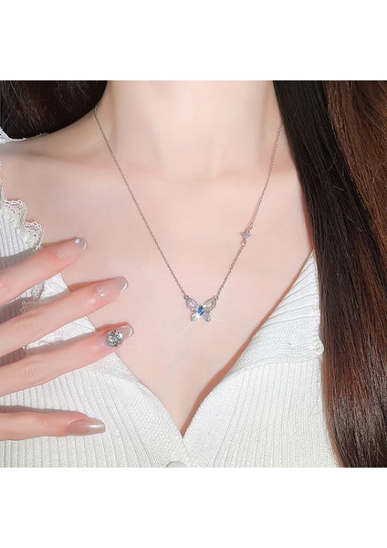 BINRONG0382 Gümüş Kelebek Zirkon Taşlı Kolye (Yurt Dışından) fiyatları