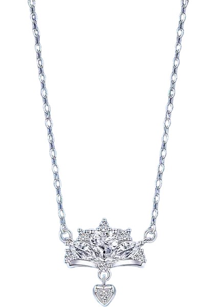 BINRONG0401 Gümüş Taç Zirkon Taşlı Kolye (Yurt Dışından)