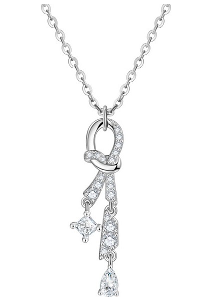 BINRONG0442 Gümüş Düğümlü Zirkon Kolye (Yurt Dışından)