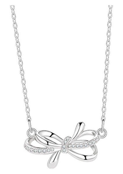 BINRONG0315GÜMÜŞ Kurdele Zirkon Taşlı Kolye (Yurt Dışından)