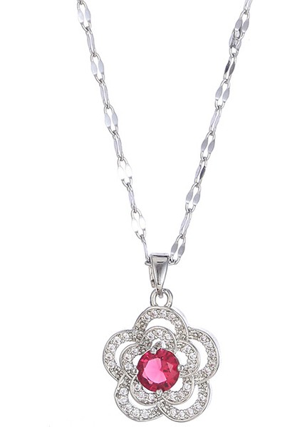BINRONG0111 Gümüş Yakut Zirkon Taşlı Kolye (Yurt Dışından)