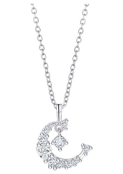 BINRONG0489 Gümüş Ay Zirkon Taşlı Kolye (Yurt Dışından)
