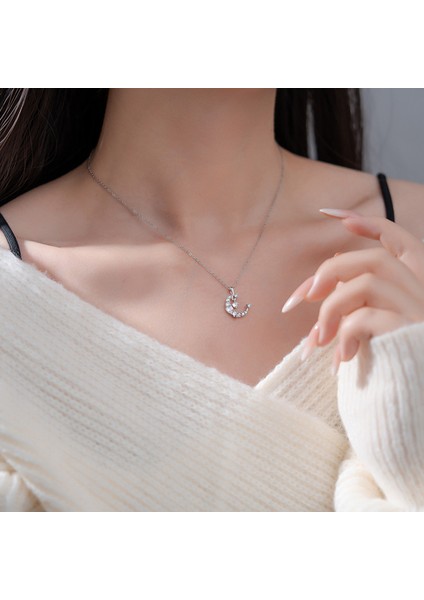 BINRONG0489 Gümüş Ay Zirkon Taşlı Kolye (Yurt Dışından) fiyatları