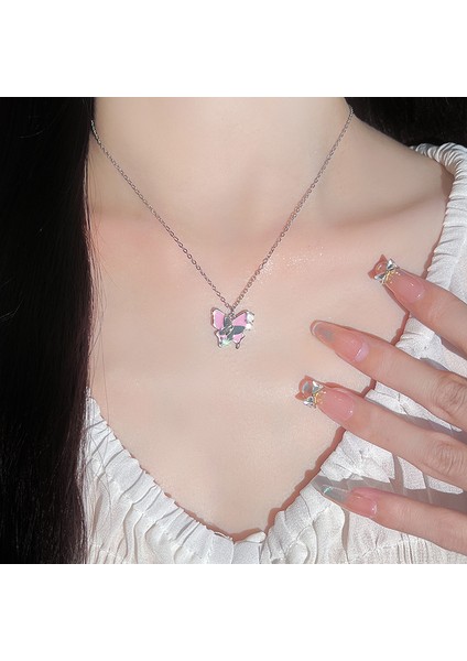 BINRONG0343 Gümüş Kelebek Zirkon Taşlı Kolye (Yurt Dışından) fiyatları