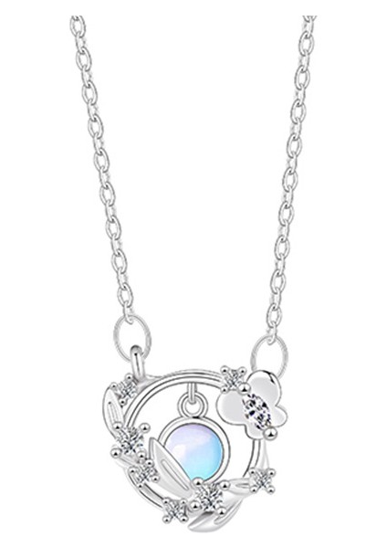 BINRONG0370 Gümüş Kelebek Zirkon Taşlı Kolye (Yurt Dışından)