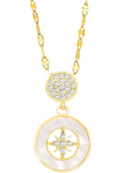 BINRONG0073 Altın Daire Zirkonyum Kolye (Yurt Dışından)