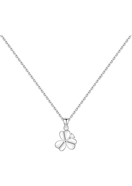 BINRONG0410 Gümüş Yonca Zirkon Taşlı Kolye (Yurt Dışından)
