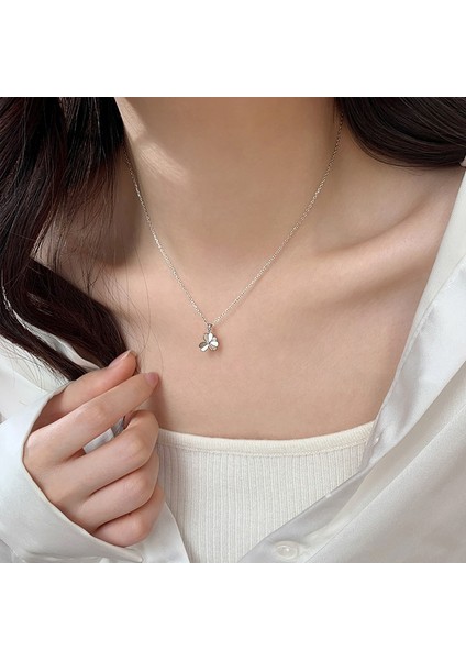 BINRONG0410 Gümüş Yonca Zirkon Taşlı Kolye (Yurt Dışından) fiyatları