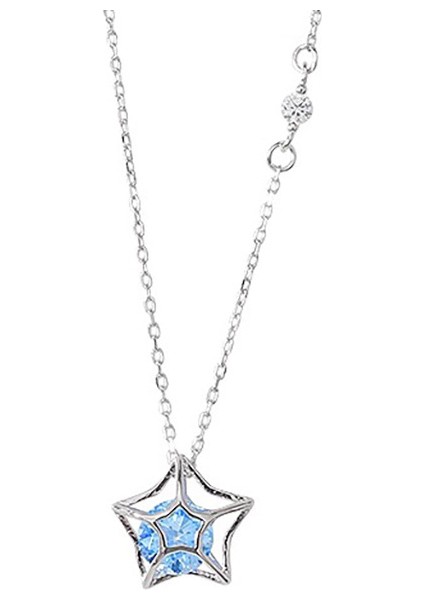 BINRONG0463 Gümüş Pentagram Mavi Zirkonyum Kolye (Yurt Dışından)