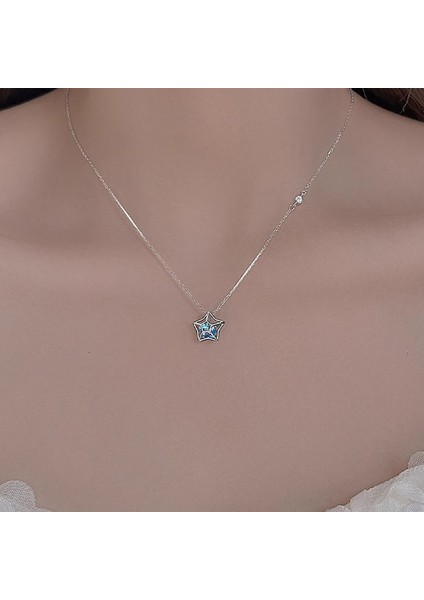 BINRONG0463 Gümüş Pentagram Mavi Zirkonyum Kolye (Yurt Dışından) fiyatları