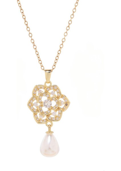 BINRONG0093 Inci Kolye Zirkon Taşlı Kolye (Yurt Dışından)