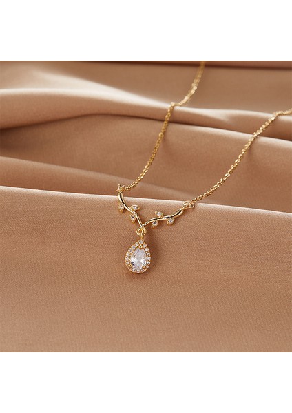 BINRONG0200 Altın Renkli Tam Pırlantalı Su Damlası Zirkonya Kolye (Yurt Dışından) fiyatları
