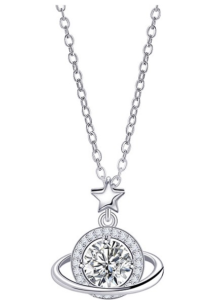 BINRONG0270 Gümüş Kozmik Gezegen Zirkonyum Kolye (Yurt Dışından)