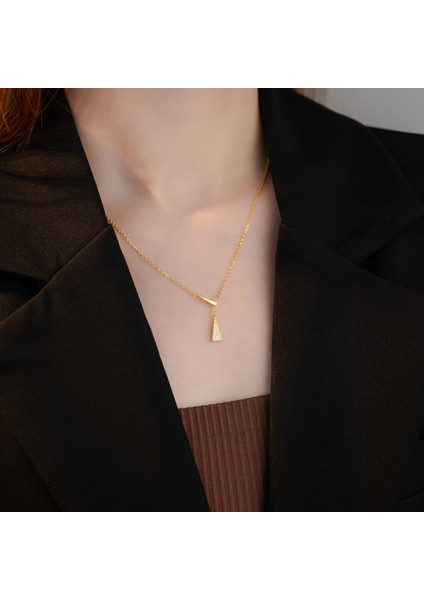 BINRONG0493 Altın Geometrik Üçgen Zirkon Kolye (Yurt Dışından) fiyatları