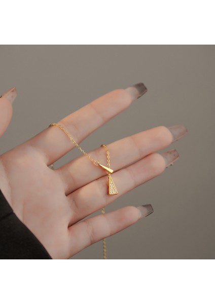 BINRONG0493 Altın Geometrik Üçgen Zirkon Kolye (Yurt Dışından) modelleri