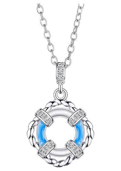 BINRONG0344 Gümüş Yaz Yüzme Çemberi Stilize Zirkon Taşlı Kolye (Yurt Dışından)