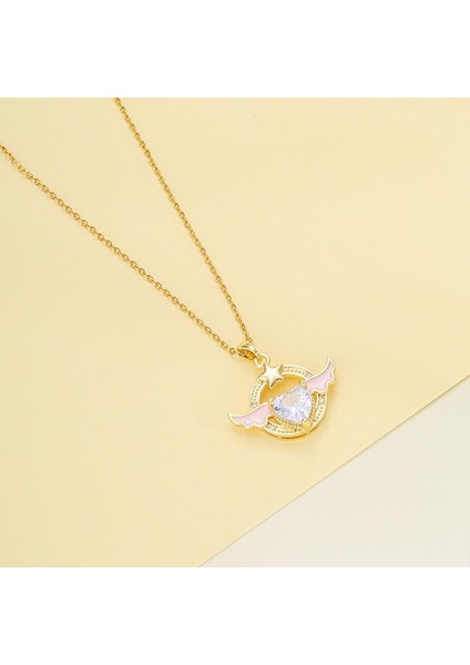 BINRONG0116 Altın Kalp Kanatlı Zirkon Kolye (Yurt Dışından) fiyatları