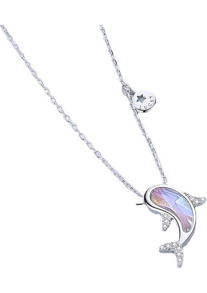 BINRONG0290 Gümüş Yunus Zirkon Taşlı Kolye (Yurt Dışından)