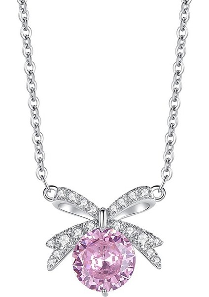 BINRONG0291 Gümüş Fiyonk Pembe Zirkon Kolye (Yurt Dışından)