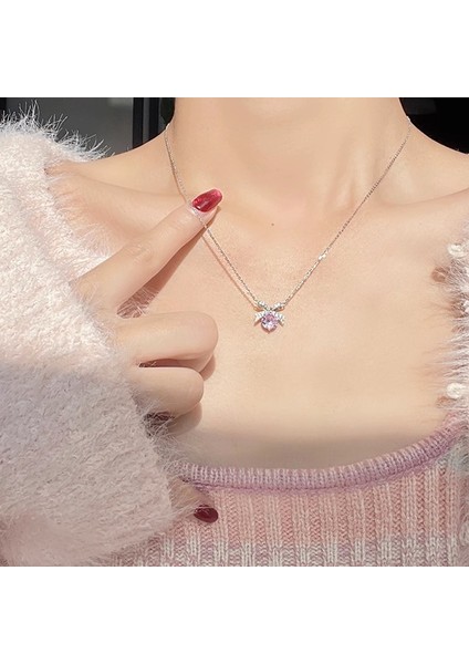 BINRONG0291 Gümüş Fiyonk Pembe Zirkon Kolye (Yurt Dışından) fiyatları