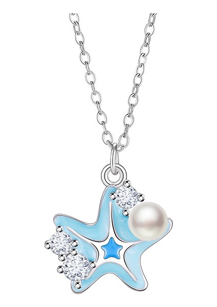 BINRONG0306 Gümüş Yaz Denizyıldızı Zirkon Taşlı Kolye (Yurt Dışından)