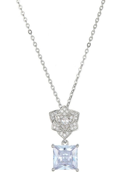 BINRONG0194 Gümüş Çiçek Zirkonyum Kolye (Yurt Dışından)