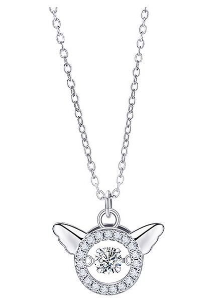 BINRONG0378 Gümüş Melek Kanatları Zirkon Taşlı Kolye (Yurt Dışından)