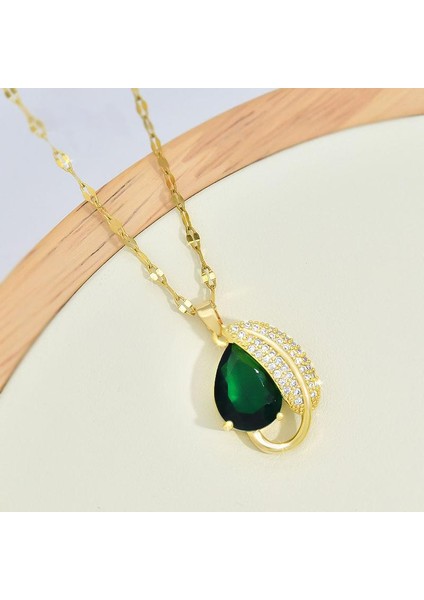 BINRONG0224 Altın Yaprak Damla Zirkon Kolye (Yurt Dışından) fiyatları