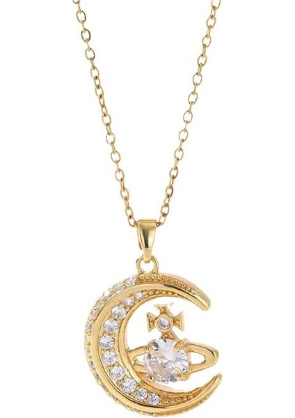 BINRONG0165 Altın Ay Gezegeni Zirkonya Kolye (Yurt Dışından)