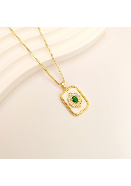 BINRONG0080 Altın Renkli Kare Zirkon Kolye (Yurt Dışından) fiyatları