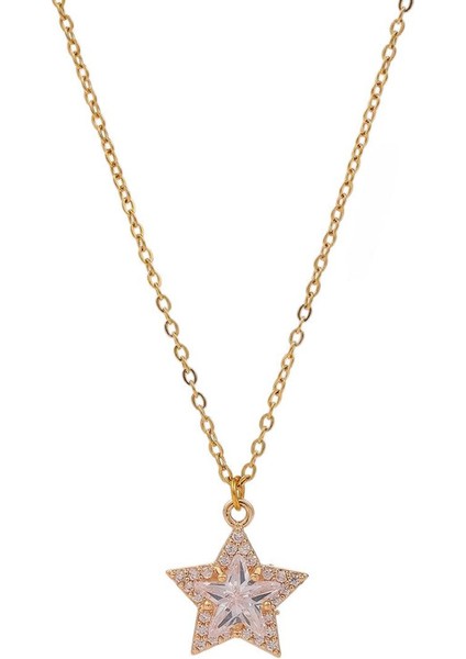 BINRONG0015 Altın Pentagram Kolye Zirkon Kolye (Yurt Dışından)