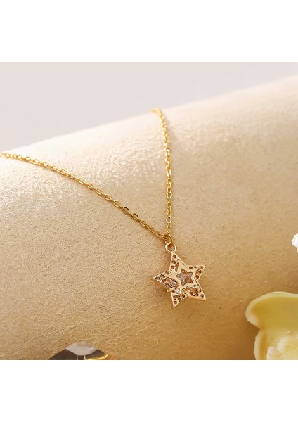 BINRONG0015 Altın Pentagram Kolye Zirkon Kolye (Yurt Dışından) fiyatları