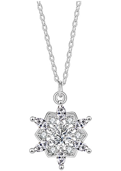 BINRONG0380 Gümüş Kar Tanesi Zirkon Taşlı Kolye (Yurt Dışından)