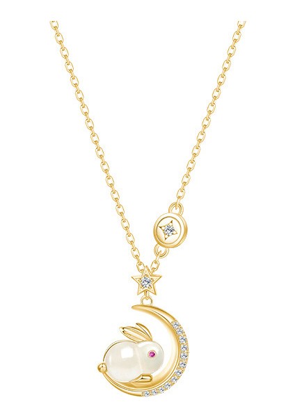 BINRONG0326 Altın Tavşan Zirkonyum Kolye (Yurt Dışından)